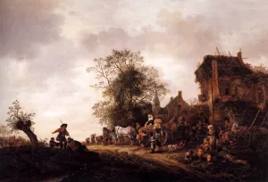 Travellers at a Country Inn by Adriaen Van Ostade - Oil Painting Reproduction