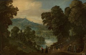 Countryside landscape with staffage by Adriaen Van Stalbemt Oil Painting