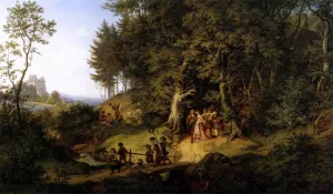 Bridal Procession in a Spring Landscape by Adrian Ludwig Richter - Oil Painting Reproduction