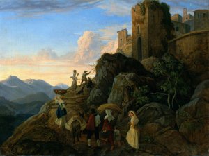 Civitella by Adrian Ludwig Richter Oil Painting
