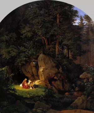 Genoveva in the Forest Seclusion by Adrian Ludwig Richter - Oil Painting Reproduction