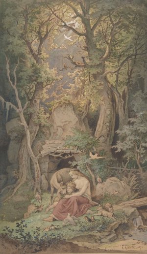 Genoveva by Adrian Ludwig Richter Oil Painting