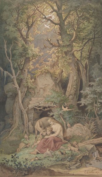 Genoveva  by Adrian Ludwig Richter - Hand-Painted Oil Painting Reproduction
