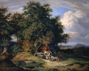Herbstlicher Wald mit Schaferfamilie by Adrian Ludwig Richter Oil Painting