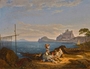 The Bay Of Naples, Capri Beyond by Adrian Ludwig Richter Oil Painting