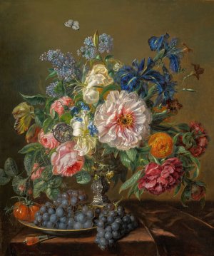 Still-life with peonies, roses, tulips and ranunculus by Adriana Haanen Oil Painting