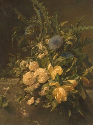 Artisjokken, rozen en magnolia's by Adriana Johanna Haanen Oil Painting