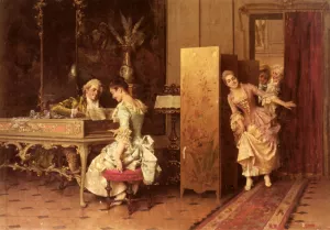 Signorina E Cavaliere by Adriano Cecchi - Oil Painting Reproduction