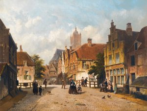 A dutch street by Adrianus Eversen Oil Painting