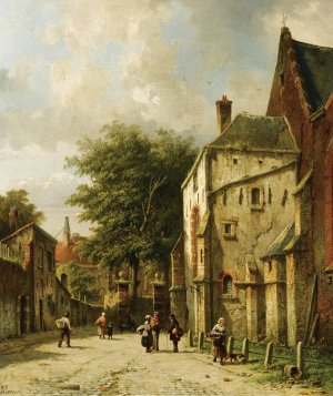 A Streetscene In A Dutch Town by Adrianus Eversen Oil Painting