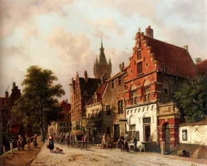 A View In Delft painting by Adrianus Eversen
