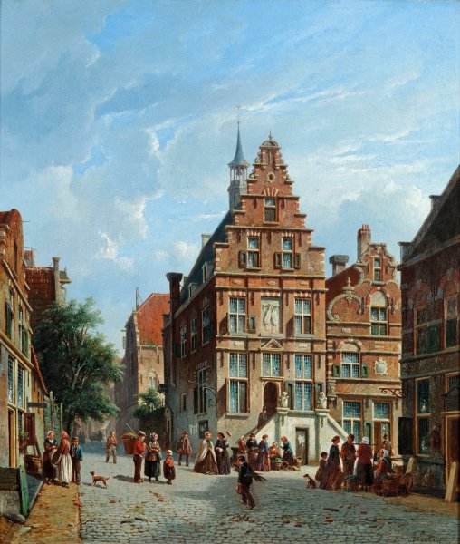 A View Of The City Hall, Oudewater by Adrianus Eversen - Hand-Painted Oil Painting Reproduction