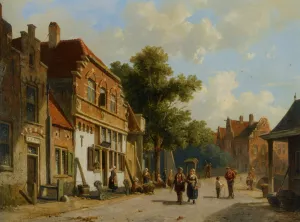 A Village Street by Adrianus Eversen Oil Painting