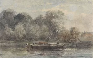 Boot met gestreken mast aan wal liggend by Adrianus Eversen Oil Painting