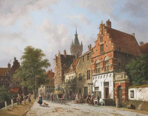 Delft, With The Prinsenhof In The Distance by Adrianus Eversen Oil Painting