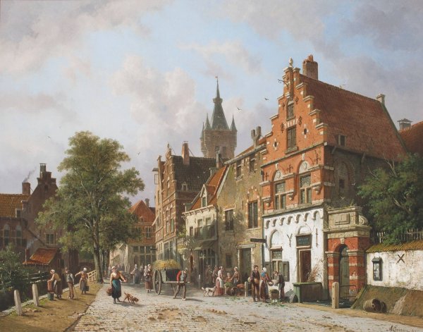 Delft, With The Prinsenhof In The Distance  by Adrianus Eversen - Hand-Painted Oil Painting Reproduction