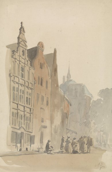 Ronde Lutherse kerk en enige huizen te Amsterdam  by Adrianus Eversen - Hand-Painted Oil Painting Reproduction