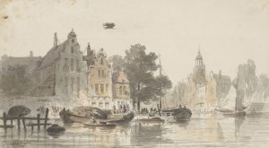 Stadsgezicht met kanaal by Adrianus Eversen Oil Painting