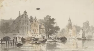 Stadsgezicht met kanaal Oil painting by Adrianus Eversen