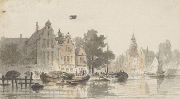 Stadsgezicht met kanaal  by Adrianus Eversen - Hand-Painted Oil Painting Reproduction