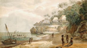 Gezicht op een nederzetting van de oostkust van Workai, Aru-eilanden, Zuidoost-Molukken by Adrianus Johannes Bik Oil Painting
