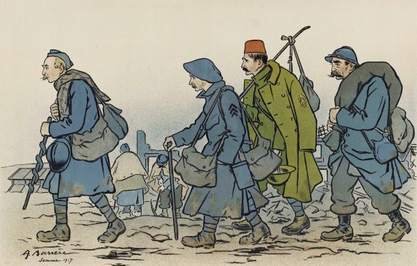 Groupe de soldats en marche  by Adrien Barrere - Hand-Painted Oil Painting Reproduction