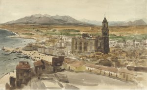 Gezicht op Malaga vanuit het Noorden by Adrien Dauzats Oil Painting