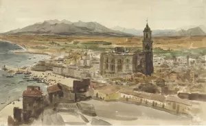 Gezicht op Malaga vanuit het Noorden by Adrien Dauzats Oil Painting