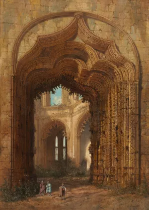 Ruined Church by Adrien Dauzats Oil Painting