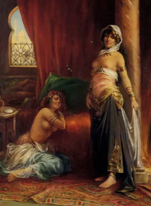 Two Harem Beauties by Adrien Henri Tanoux - Oil Painting Reproduction
