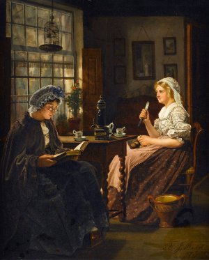 Peeling Potatoes by Adrien Jean Madiol Oil Painting