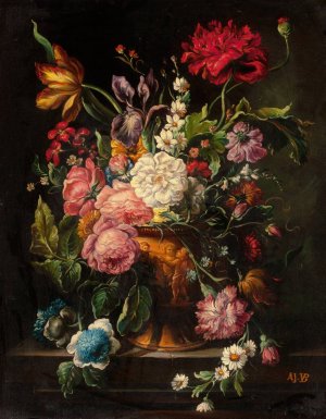 Floral Still Life by Adrien Joseph Verhoeven-Ball Oil Painting