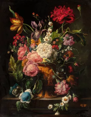 Floral Still Life by Adrien Joseph Verhoeven-Ball Oil Painting