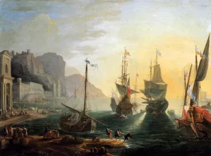 View of a Southern Port by Adrien Manglard Oil Painting