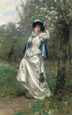 Beneath the cherry blossom by Adrien Moreau Oil Painting