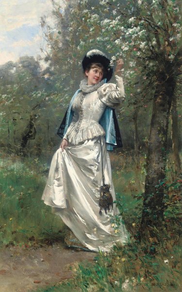 Main Product Photo of Beneath the cherry blossom  Painting by Adrien Moreau