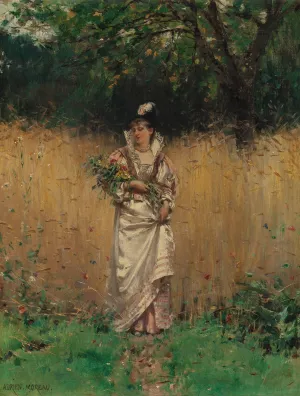 Gathering Wild Flowers by Adrien Moreau Oil Painting