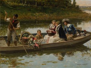 Return from market by Adrien Moreau Oil Painting