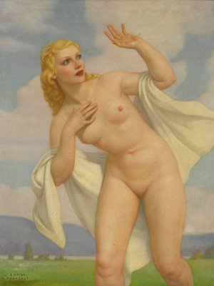 Nude In A Landscape by Adrien Thevenot Oil Painting