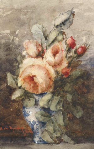 Boeket rozen in een vaas by Adrienne Jacqueline S' Jacob Oil Painting