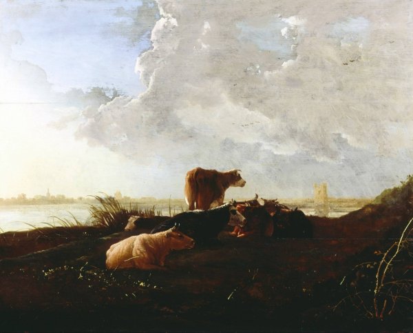Main Product Photo of Cattle near a River Painting by Aelbert Cuyp