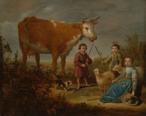 Children and a Cow by Aelbert Cuyp Oil Painting