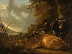 Landscape with Cows and a Young Herdsman by Aelbert Cuyp Oil Painting
