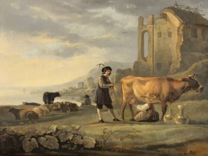 Landscape with Maid Milking a Cow by Aelbert Cuyp Oil Painting