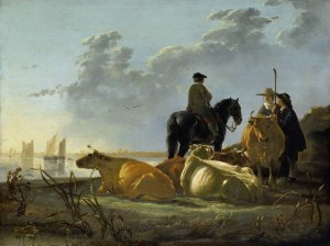 Peasants and Cattle by the River Merwede by Aelbert Cuyp Oil Painting