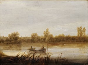 River Landscape With Fishermen In A Boat by Aelbert Cuyp Oil Painting