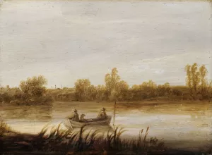 River Landscape With Fishermen In A Boat by Aelbert Cuyp Oil Painting