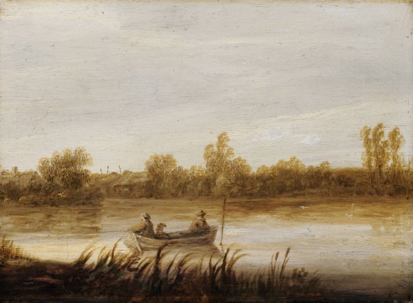 Main Product Photo of River Landscape With Fishermen In A Boat  Painting by Aelbert Cuyp