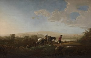Travelers in Hilly Countryside by Aelbert Cuyp Oil Painting