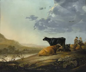 Young Herdsmen with Cows by Aelbert Cuyp Oil Painting